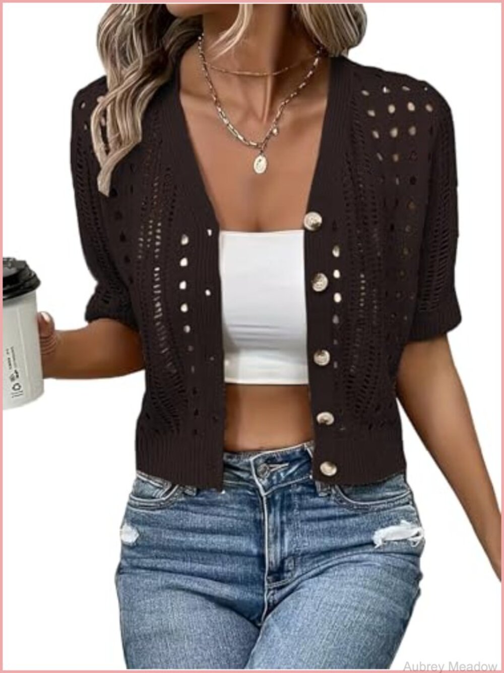 Women's Crochet Knit Cardigan Open Front Lightweight 3/4 Sleeve Shrug Beach